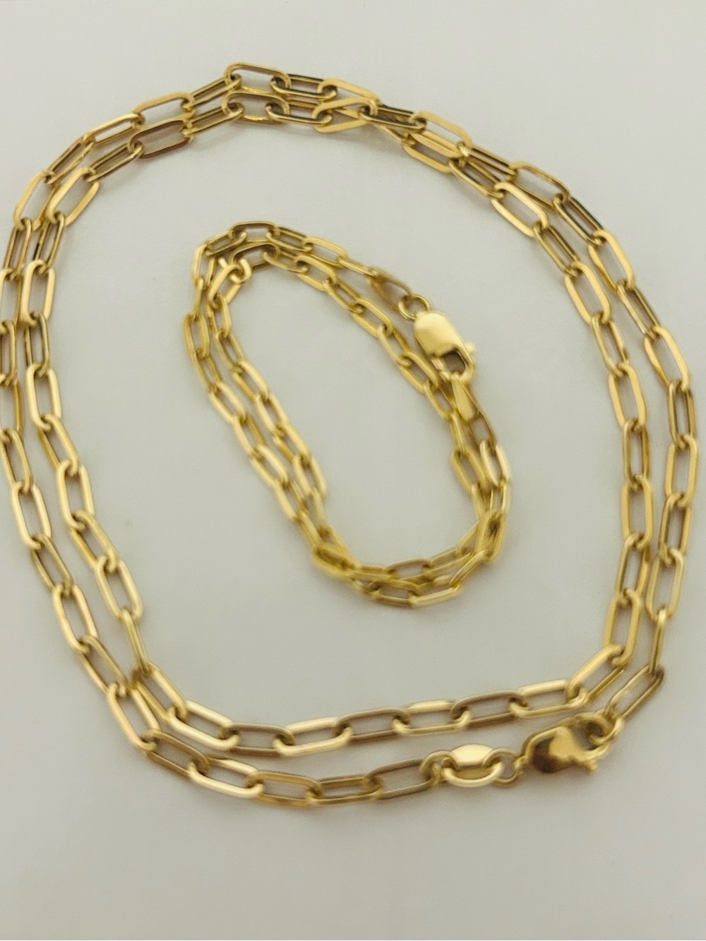 18K Gold Small Link Paperclip Chain & Bracelet Set ✨